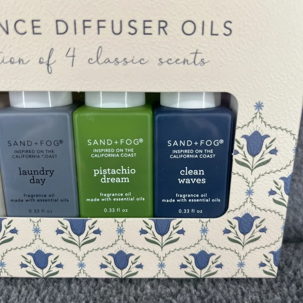 Sand + Fog Fragrance Diffuser Oils Set of 4 Vanilla Laundry Pistachio Clean wave